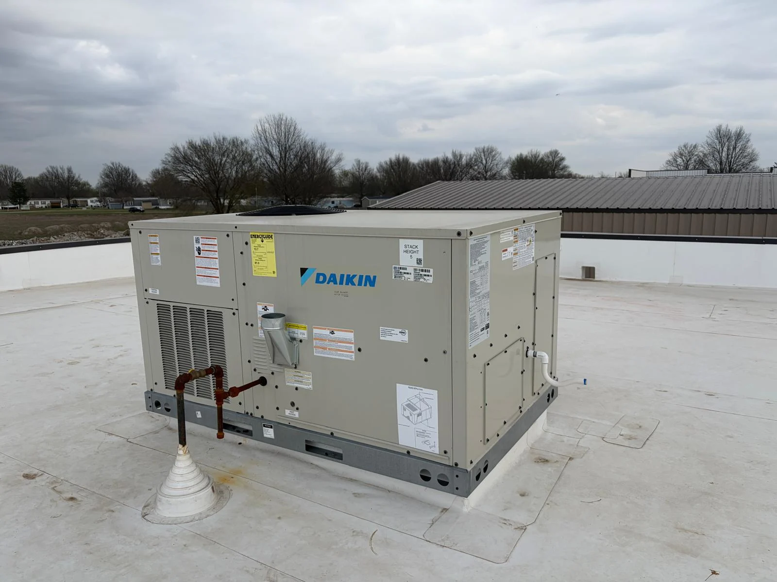 Daikin commercial rooftop HVAC unit alternate view installation